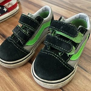 Vans black and neon green Velcro toddler shoes